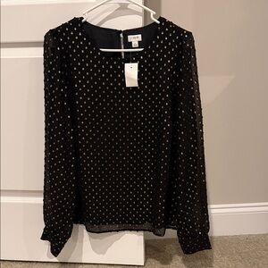 J. Crew Black Blouse with Gold Polka Dots